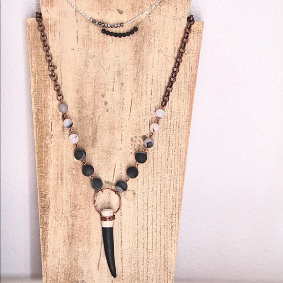 Copper with Matte Black Dipped Antler Tip Necklace - Picture 2 of 3